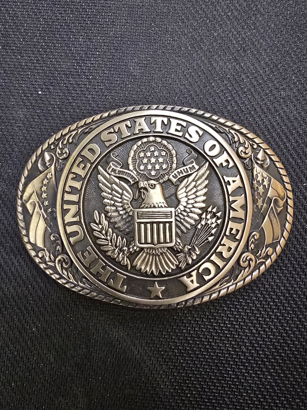 Tony Lama Vintage Brass United States of America Seal Eagle Belt Buckle